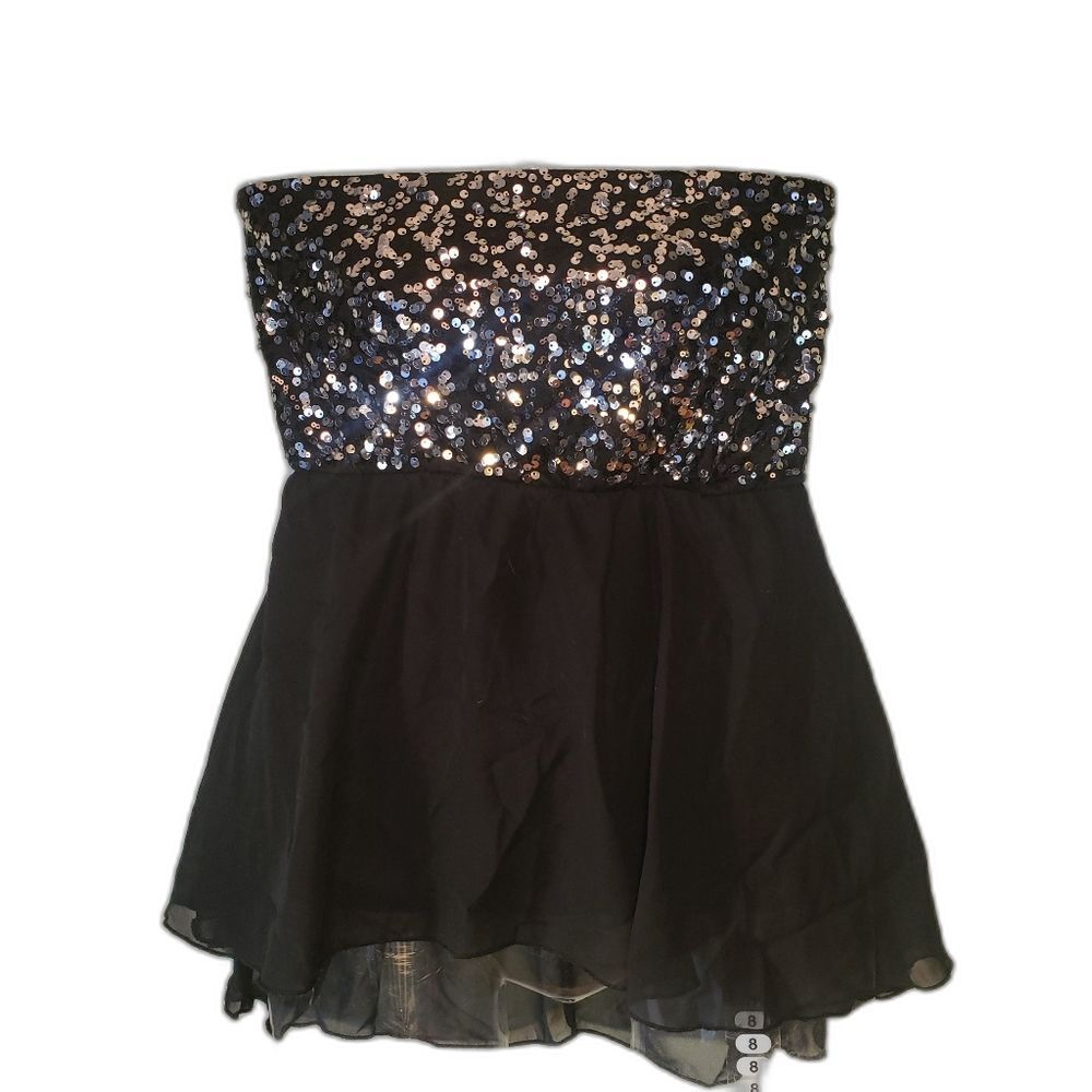 Almost Famous Black Sequin Strapless Tube Top Junior M‎ Y2K Party Rave Clubwear